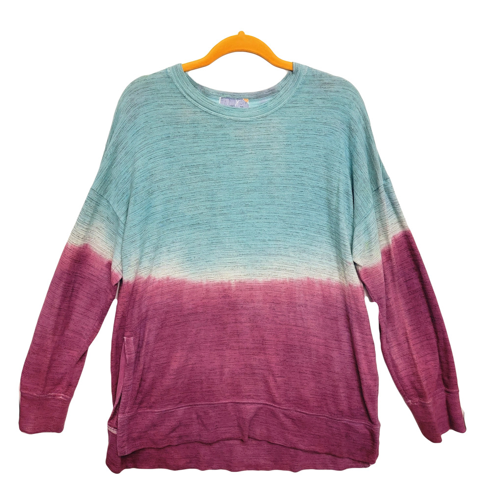 Long sleeve crew neck sweatshirt dark purple turquoise large stretchy